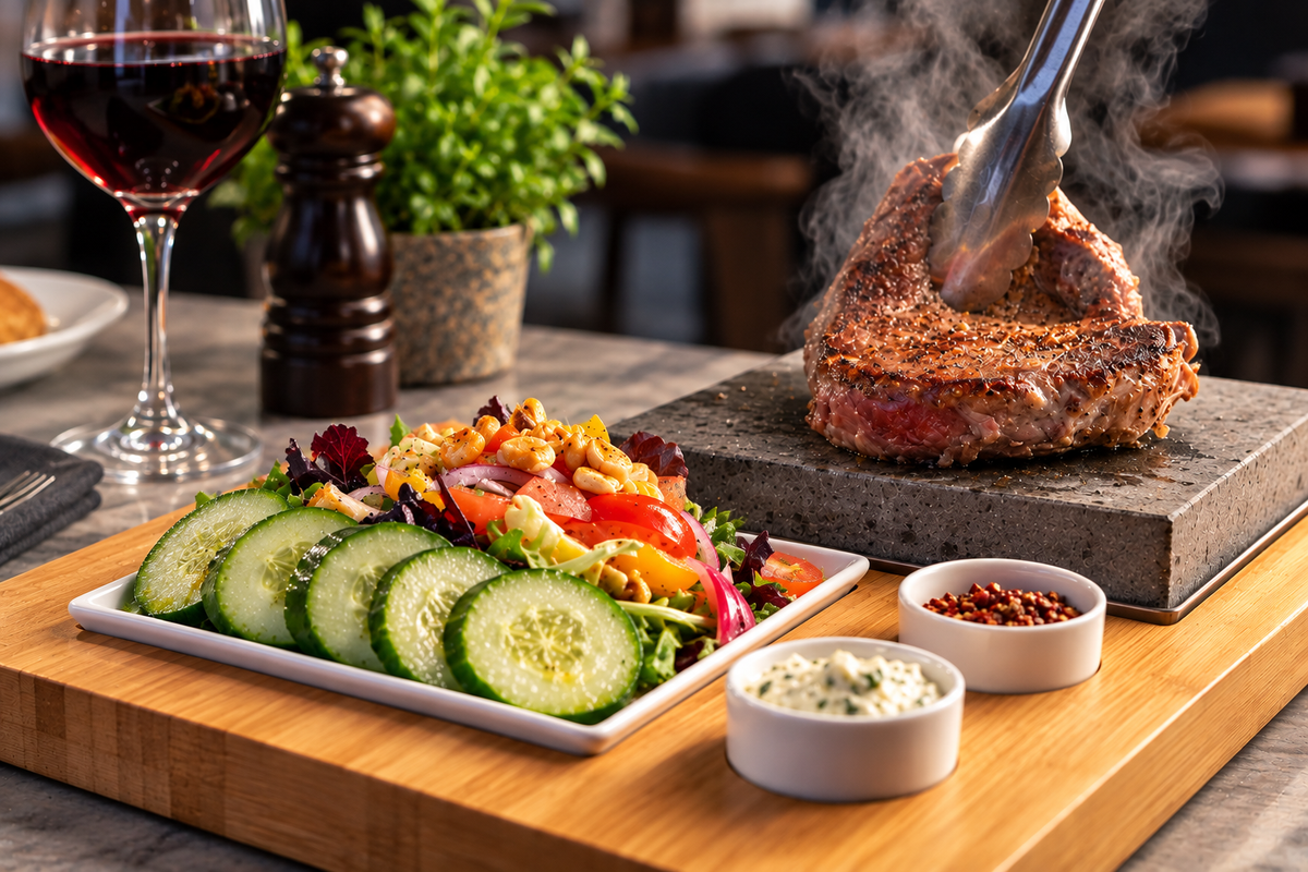 Zestaw do steków SteakStones z kamienną płytą i sosami